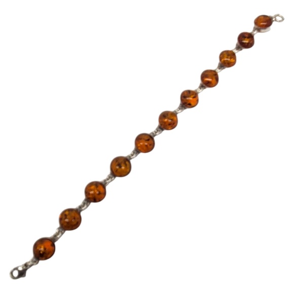 Sterling Silver Amber Round Link Bracelet #20942 - Picture 3 of 10